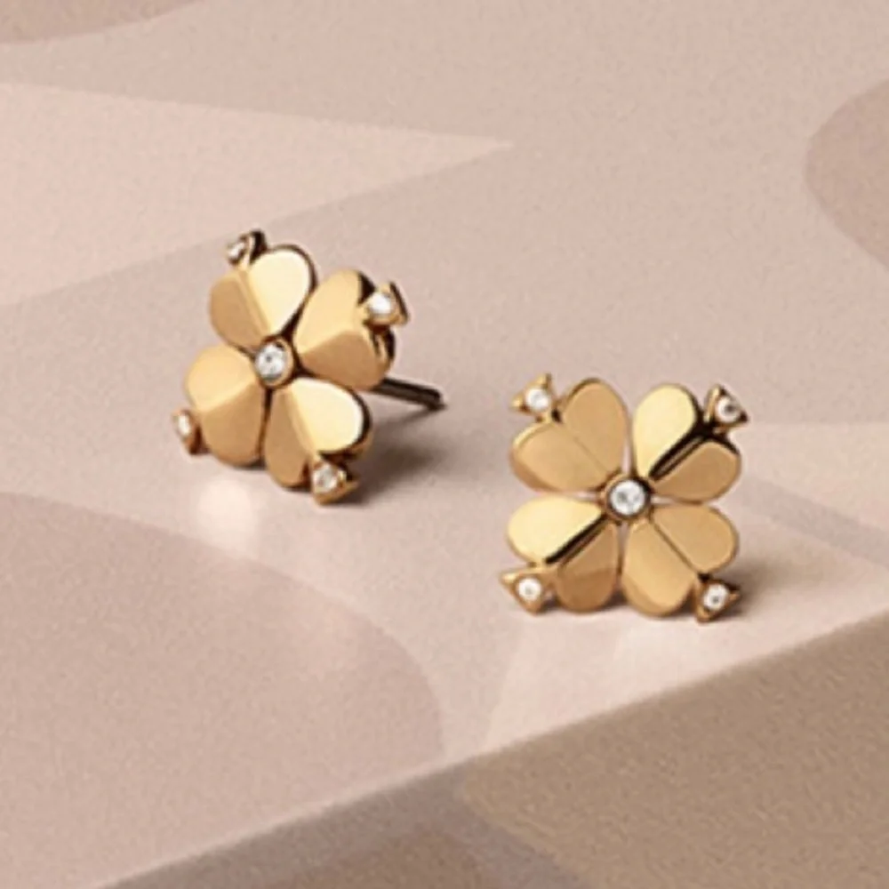 Kate Spade Legacy Logo Stud Gold Floral Earrings NWT